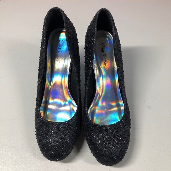 Black gem embellished sparky heels by sliver slipper size 8.5 - Picture 3 of 9